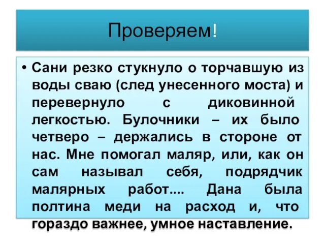 Проверяем! Сани резко стукнуло о торчавшую из воды сваю (след унесенного моста)