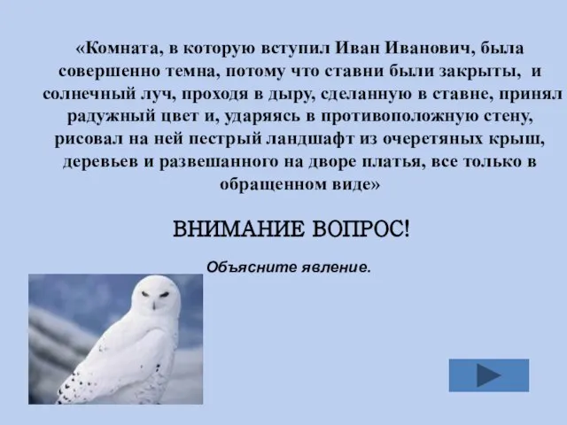 ВНИМАНИЕ ВОПРОС! «Комната, в которую вступил Иван Иванович, была совершенно темна, потому