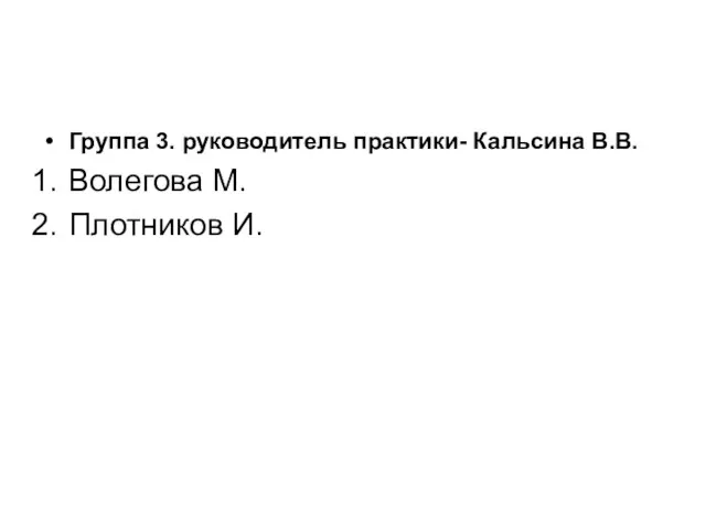 Группа 3. руководитель практики- Кальсина В.В. Волегова М. Плотников И.