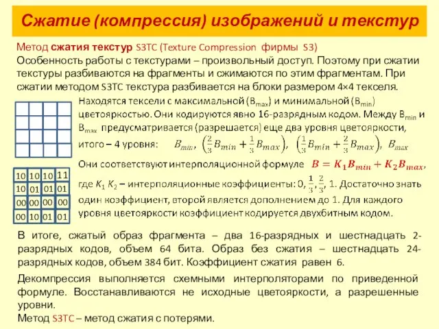 Сжатие (компрессия) изображений и текстур Метод сжатия текстур S3TC (Texture Compression фирмы