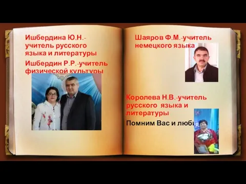 Шаяров Ф.М.-учитель немецкого языка Ишбердина Ю.Н.-учитель русского языка и литературы Ишбердин Р.Р.-учитель