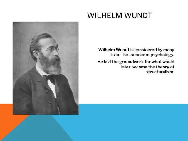 WILHELM WUNDT Wilhelm Wundt is considered by many to be the founder