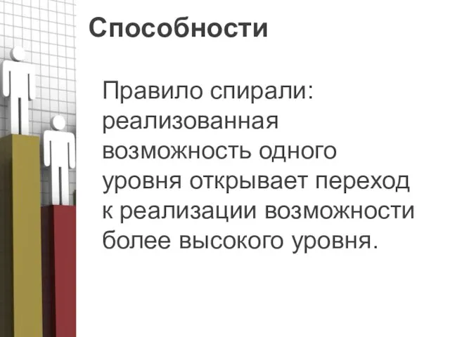 Способности Правило спирали: реализованная возможность одного уровня открывает переход к реализации возможности более высокого уровня.