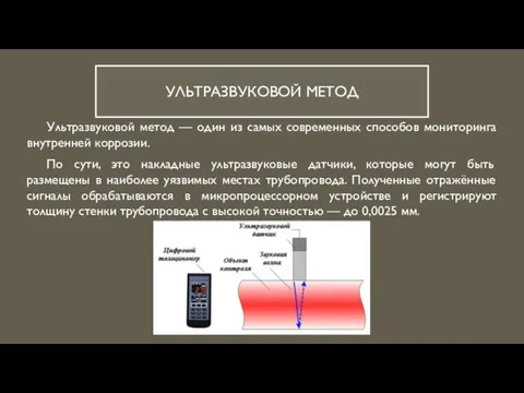 УЛЬТРАЗВУКОВОЙ МЕТОД Ультразвуковой метод — один из самых современных способов мониторинга внутренней