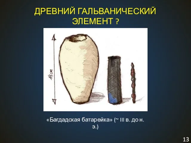 ДРЕВНИЙ ГАЛЬВАНИЧЕСКИЙ ЭЛЕМЕНТ ? «Багдадская батарейка» (~ III в. до н.э.)