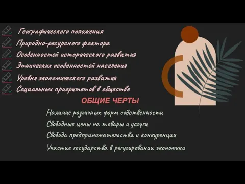 Географического положения Природно-ресурсного фактора Особенностей исторического развития Этнических особенностей населения Уровня экономического