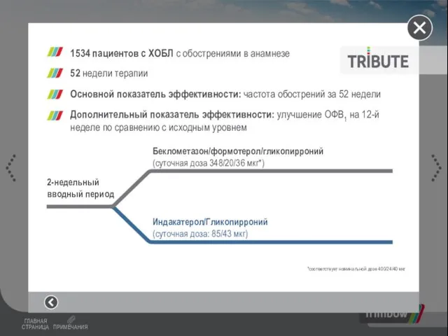 1534 пациентов с ХОБЛ с обострениями в анамнезе 52 недели терапии Основной