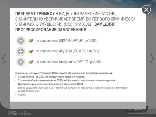 ПРЕПАРАТ ТРИМБОУ В ВИДЕ УЛЬТРАМЕЛКИХ ЧАСТИЦ ЗНАЧИТЕЛЬНО УВЕЛИЧИВАЕТ ВРЕМЯ ДО ПЕРВОГО КЛИНИЧЕСКИ