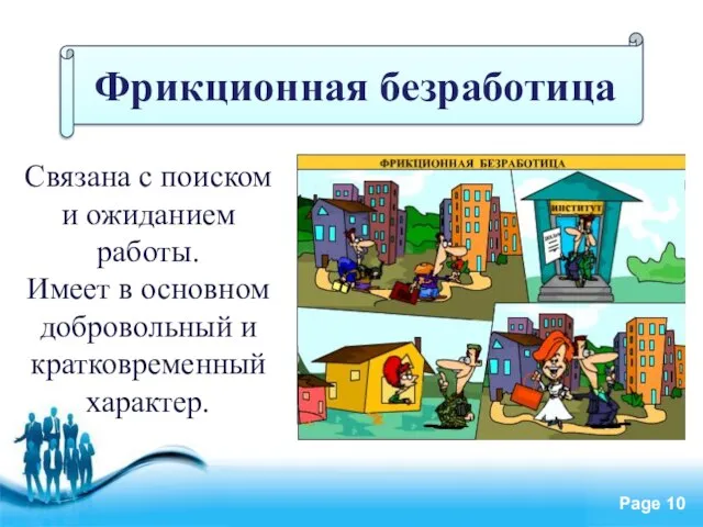 Фрикционная безработица Связана с поиском и ожиданием работы. Имеет в основном добровольный и кратковременный характер.