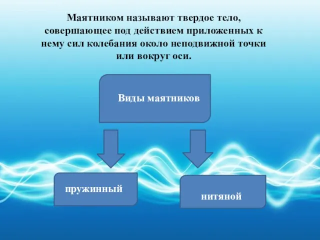 Маятником называют твердое тело, совершающее под действием приложенных к нему сил колебания