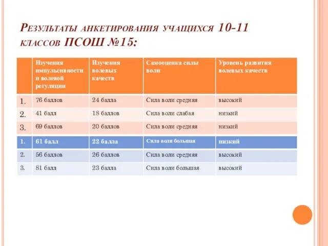 Результаты анкетирования учащихся 10-11 классов ПСОШ №15: