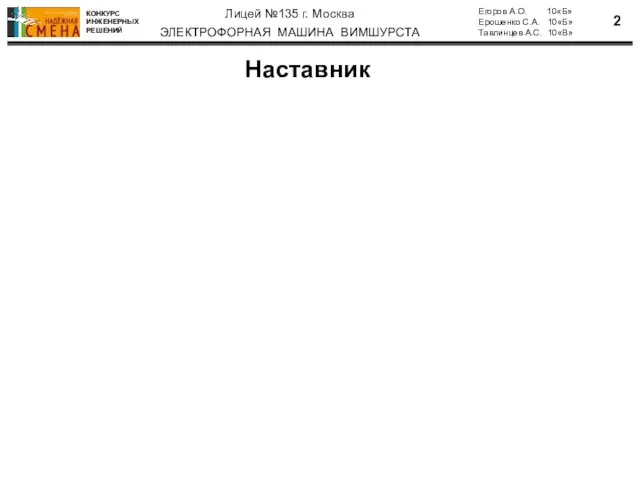 Наставник Лицей №135 г. Москва Егоров А.О. 10«Б» Ерошенко С.А. 10«Б» Тавлинцев