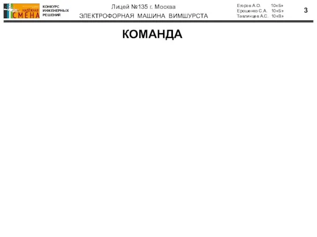 КОМАНДА Лицей №135 г. Москва Егоров А.О. 10«Б» Ерошенко С.А. 10«Б» Тавлинцев