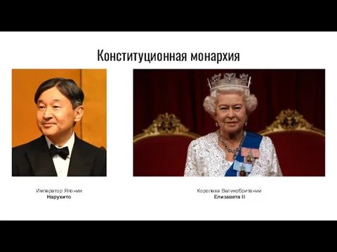Конституционная монархия Император Японии Нарухито Королева Великобритании Елизавета II