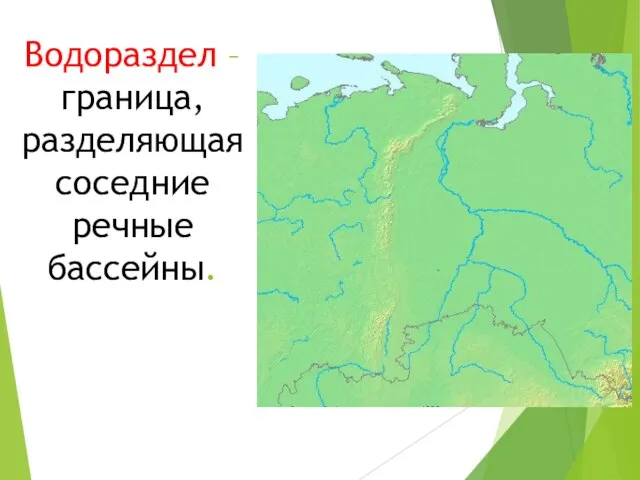 Водораздел – граница, разделяющая соседние речные бассейны.