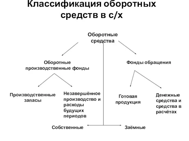 Классификация оборотных средств в с/х Оборотные средства Оборотные производственные фонды Фонды обращения