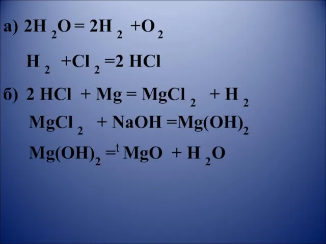 2H 2O = 2H 2 +O 2 H 2 +Cl 2 =2