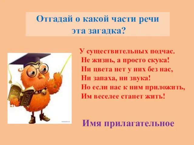 Отгадай о какой части речи эта загадка? У существительных подчас. Не жизнь,