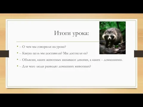 Итоги урока: – О чем мы говорили на уроке? – Какую цель