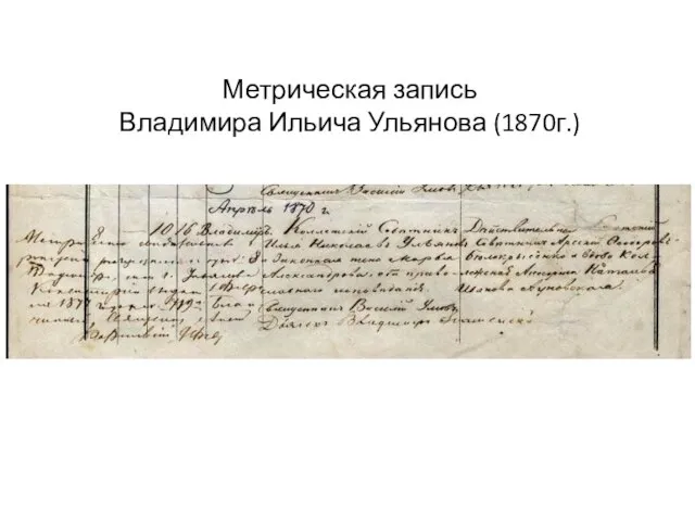Метрическая запись Владимира Ильича Ульянова (1870г.)