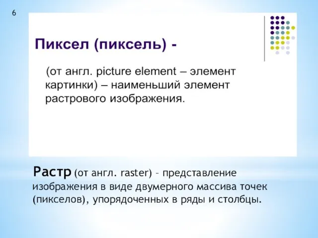 6 Растр (от англ. raster) – представление изображения в виде двумерного массива