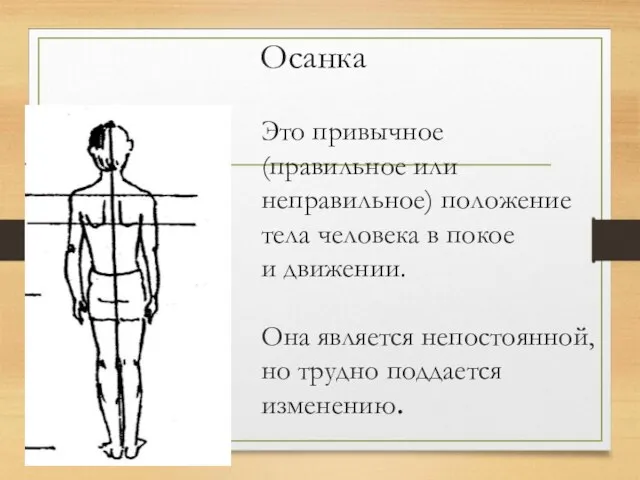 Осанка Это привычное (правильное или неправильное) положение тела человека в покое и