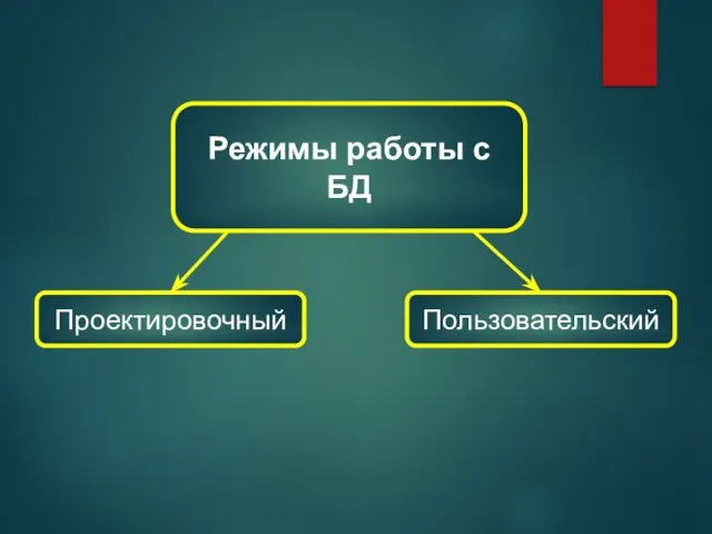 Режимы работы с БД Проектировочный Пользовательский