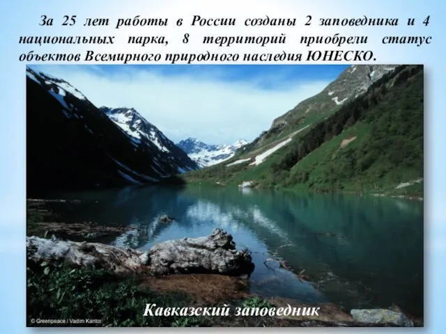 За 25 лет работы в России созданы 2 заповедника и 4 национальных