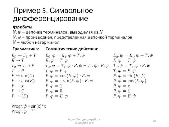 Пример 5. Символьное дифференцирование Курс «Методы разработки компиляторов»