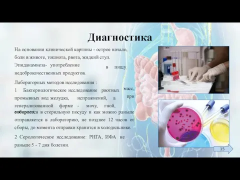 Диагностика На основании клинической картины - острое начало, боли в животе, тошнота,