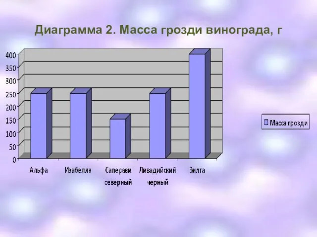 Диаграмма 2. Масса грозди винограда, г