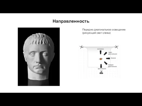 Направленность Передне-диагональное освещение (рисующий свет слева)