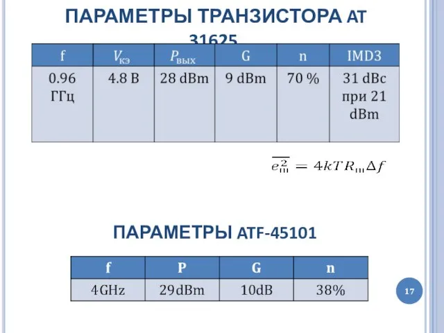 ПАРАМЕТРЫ ТРАНЗИСТОРА AT 31625 ПАРАМЕТРЫ ATF-45101