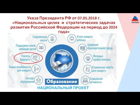 Указа Президента РФ от 07.05.2018 г. «Национальных целях и стратегических задачах развития