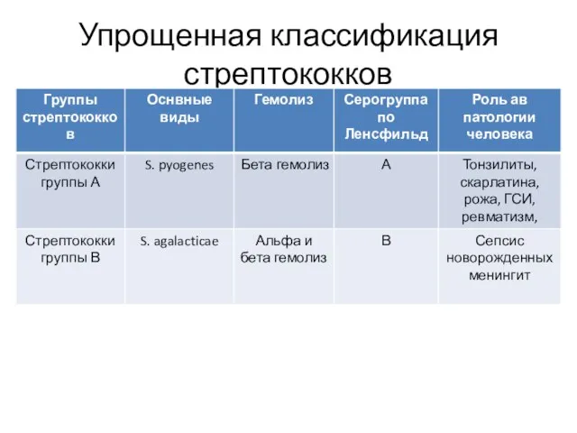 Упрощенная классификация стрептококков