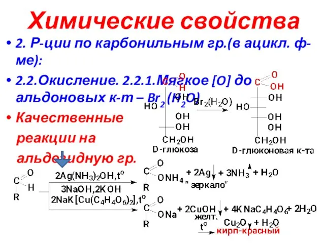 Химические свойства 2. Р-ции по карбонильным гр.(в ацикл. ф-ме): 2.2.Окисление. 2.2.1.Мягкое [O]