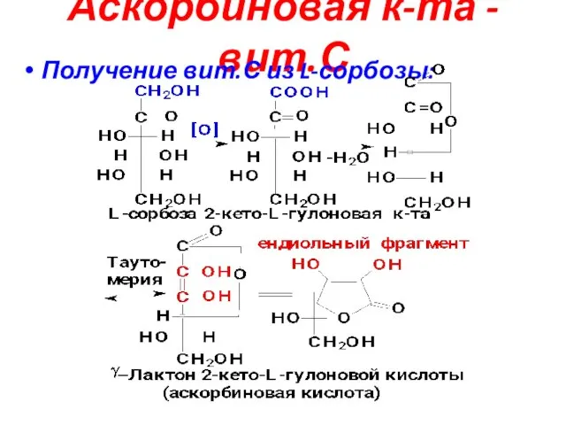 Аскорбиновая к-та - вит.С Получение вит.С из L-сорбозы: