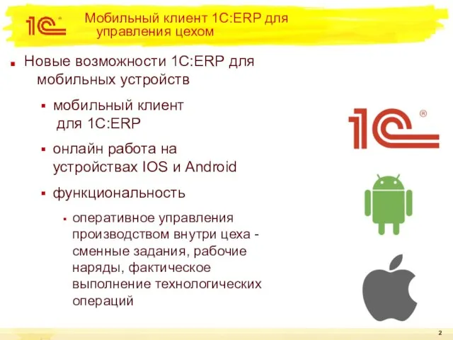 Мобильный клиент 1С:ERP для управления цехом Новые возможности 1С:ERP для мобильных устройств