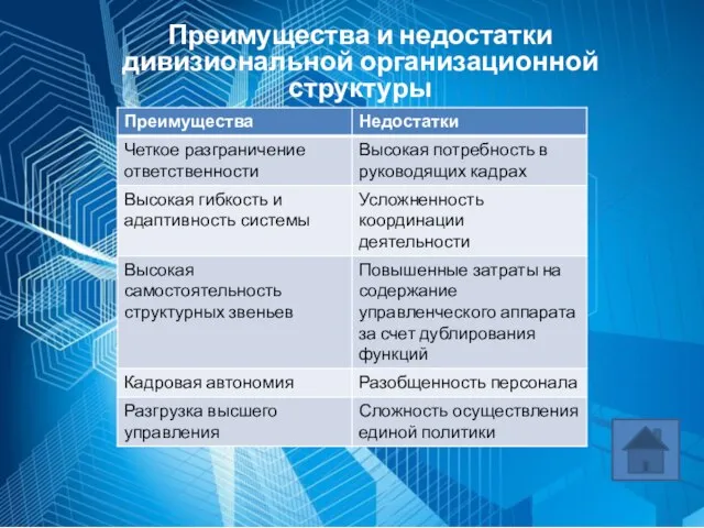 Преимущества и недостатки дивизиональной организационной структуры