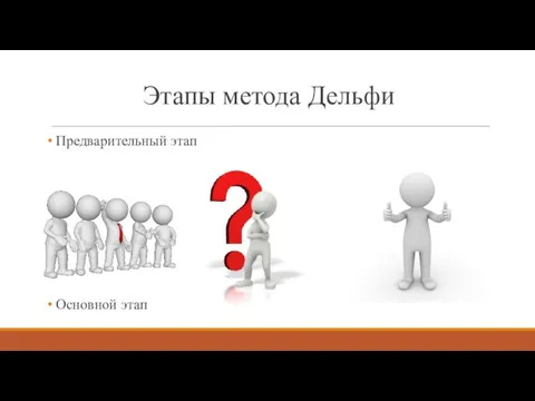 Этапы метода Дельфи Предварительный этап Основной этап Аналитический этап