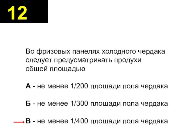 Во фризовых панелях холодного чердака следует предусматривать продухи общей площадью А -