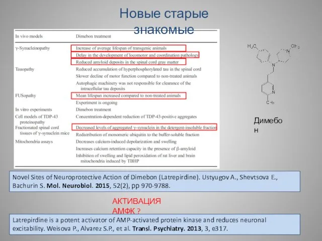 Димебон Novel Sites of Neuroprotective Action of Dimebon (Latrepirdine). Ustyugov A., Shevtsova
