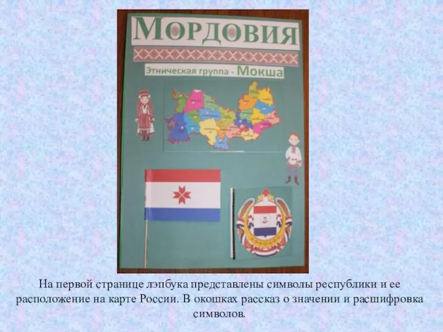 На первой странице лэпбука представлены символы республики и ее расположение на карте