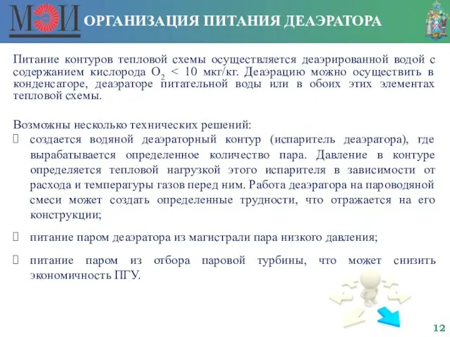 ОРГАНИЗАЦИЯ ПИТАНИЯ ДЕАЭРАТОРА Питание контуров тепловой схемы осуществляется деаэрированной водой с содержанием