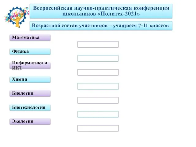 Математика Физика Информатика и ИКТ Химия Биология Биотехнология Экология Всероссийская научно-практическая конференция