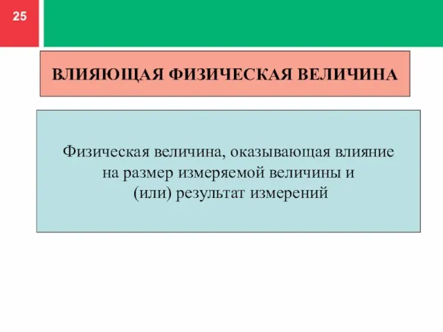 Физическая величина, оказывающая влияние на размер измеряемой величины и (или) результат измерений ВЛИЯЮЩАЯ ФИЗИЧЕСКАЯ ВЕЛИЧИНА