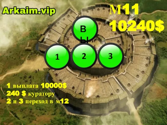 1 выплата 10000$ 240 $ куратору 2 и 3 переход в м12