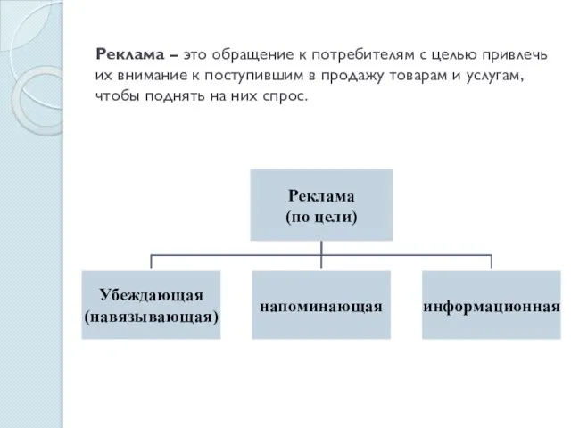 Реклама – это обращение к потребителям с целью привлечь их внимание к