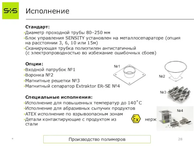 Исполнение Стандарт: Диаметр проходной трубы 80–250 мм Блок управления SENSITY установлен на