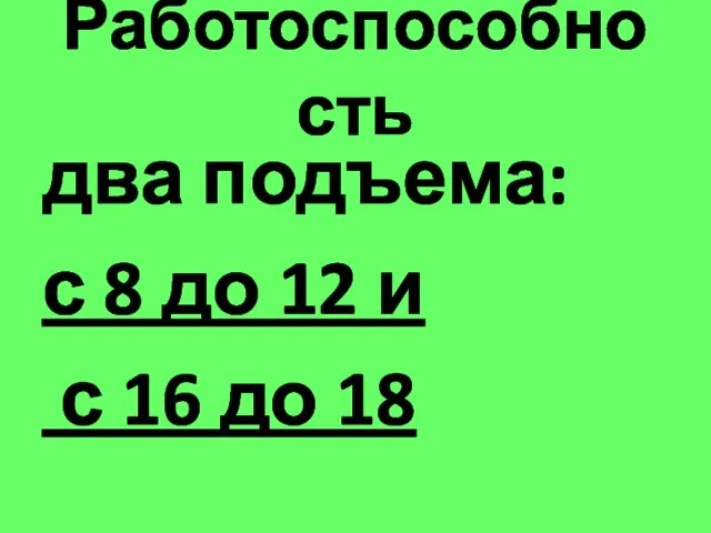 Работоспособность два подъема: с 8 до 12 и с 16 до 18